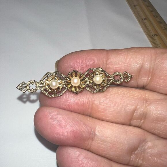 Art Deco Czech Brooch, Faux Pearl Brooch, filigree and diamante brooch c1920-30 - Picture 2 of 5